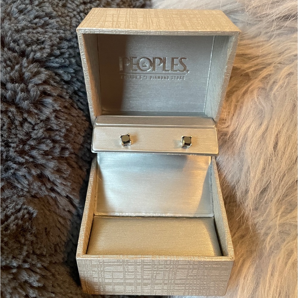 14k Black Diamond Solitaire Earrings - Picture 5 of 15